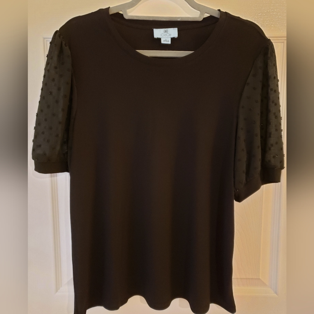 CeCe Black Knit Shirt With Puff Sleeves
